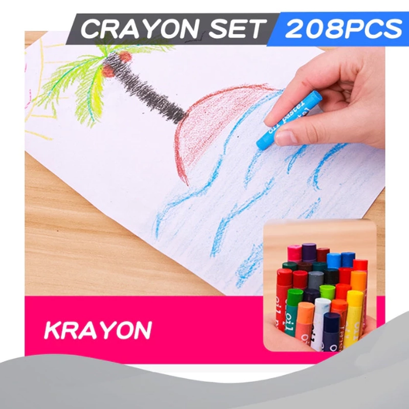 Product image KAHASIL - Pensil Warna Crayon Krayon Kerayon Set 208 Pcs Lengkap Alat Melukis Menggambar Mewarnai 208 PCS BIRU